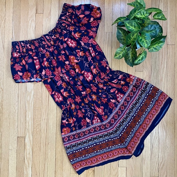 Band of Gypsies Off-Shoulder Drawstring Tassel Waist Boho Floral Romper Size S - Picture 9 of 9